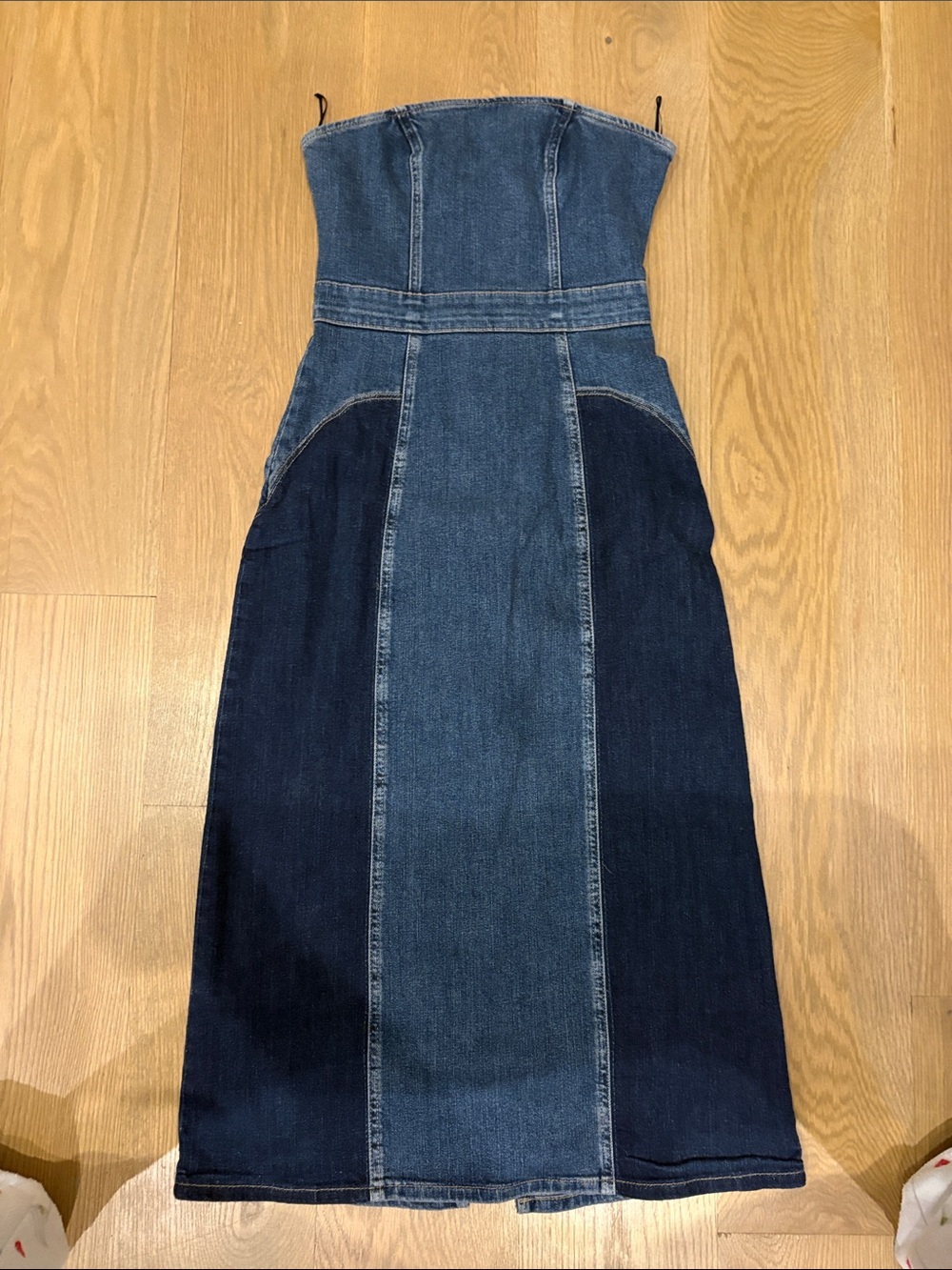 Zara Strapless Two-Tone Denim Maxi Dress in Dark and Medium Blue